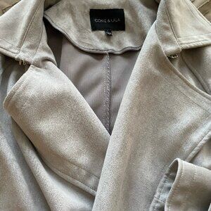 OOKIE & LALA Suede Trench Coat Silver with Pockets, Size L